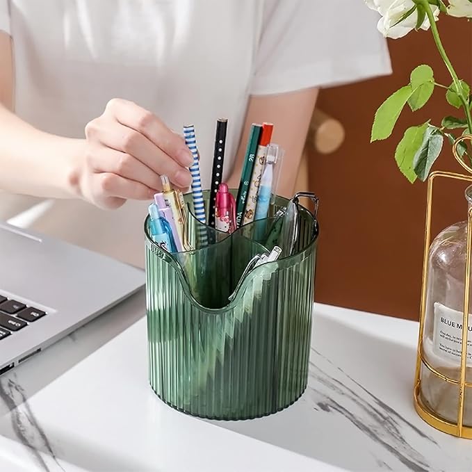 Makeup Brush Holder,Transparent Makeup Organizer,4 Slot Makeup Brushes Cup,for Vanity Decor,Bathroom Countertops,Desk Storage Container,Cosmetic Display cases(Clear Green)