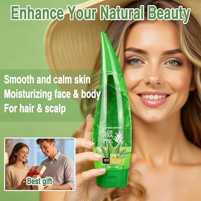 99% Organic Aloe Vera Gel, Deep Moisturizing & Soothing Aloe Vera Lotion for Face, Body & After Sun Care, Non-Sticky & Cooling(260ml)