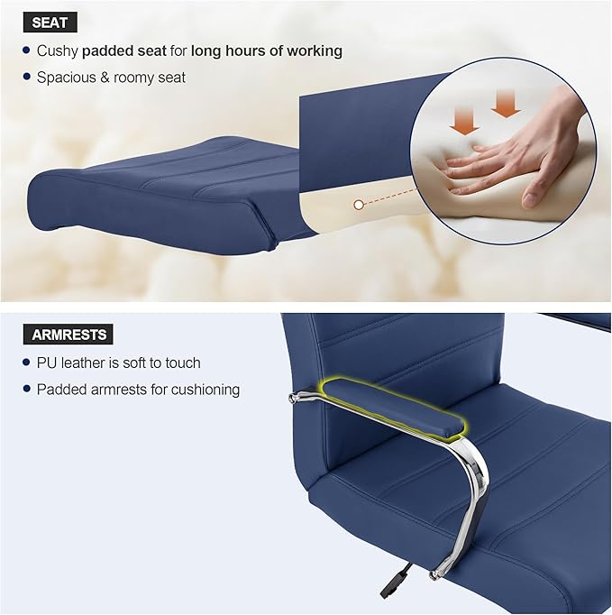 Office Desk Chair,Modern Conference Room Chairs,High Back Ergonomic Home ofiice Chair,Adjustable Height Swivel Executive Computer Chair with Padded Seat and Armrest (Blue)