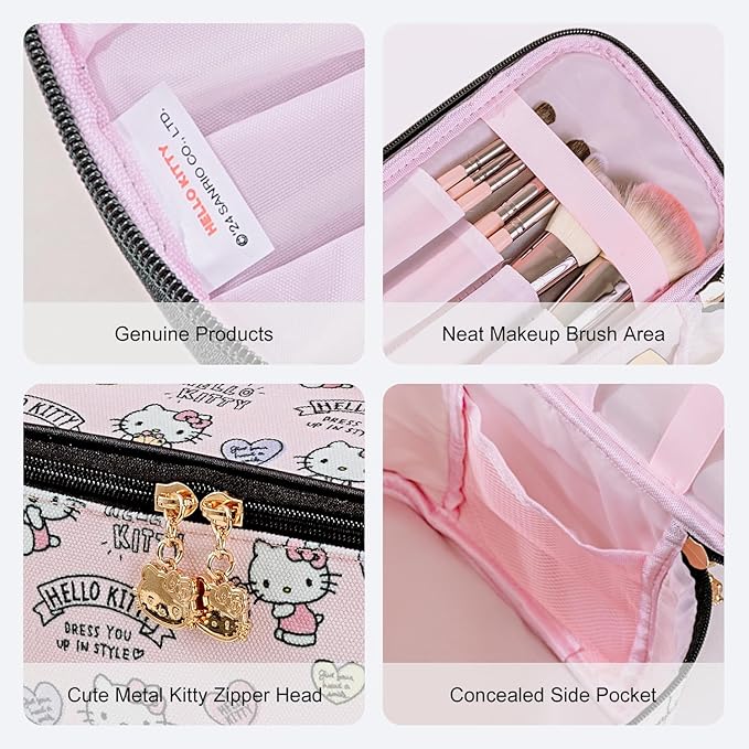 AmBealla Cosmetic Bag Large Makeup Bags Pink Travel Case with Makeup Brush Holder,2PCS Cosmetic Organizer for Women,Toiletry Storage Bag for Skincare&Beauty Tools Sweet Cute for Girls