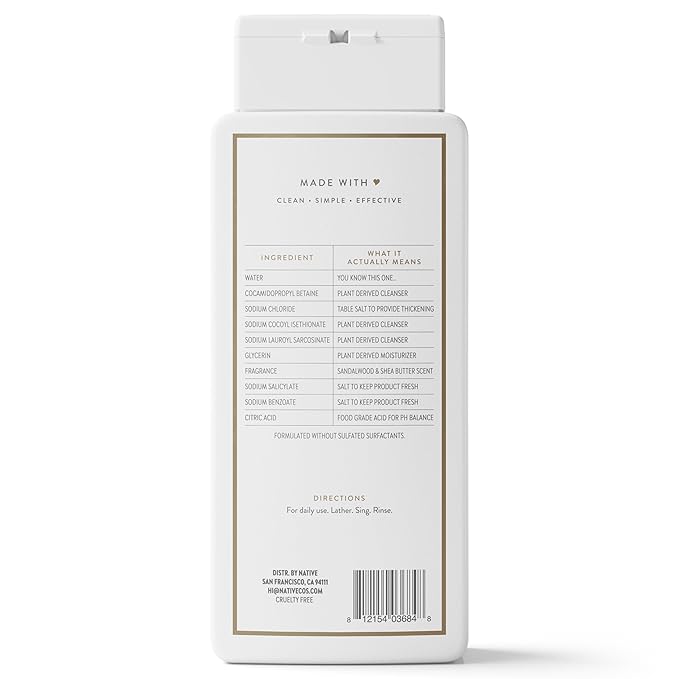 Native Body Wash Contains Naturally Derived Ingredients | For Women & Men, Sulfate, Paraben, & Dye Free Leaving Skin Soft and Hydrated | Sandalwood & Shea Butter 18 oz