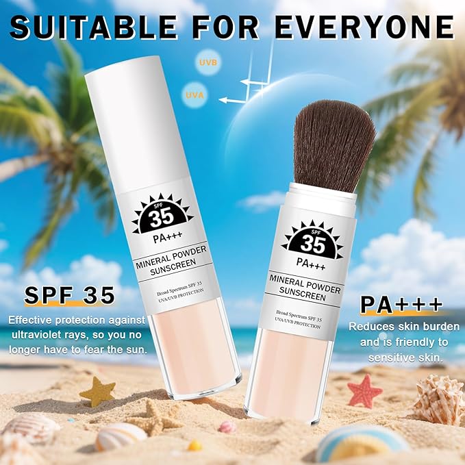 Mineral Powder Sunscreen for Face & Scalp SPF 35 Brush Sunscreen Setting Powder Oil Control Long Lasting Matte Finish Lightweight Loose Powder for All Skin Tones Types - 01 Translucent