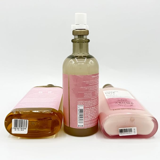 Rose & Vanilla Inspire Love 3-Piece Bath Bundle | Body Wash, Essential Oil Mist and Moisturizing Body Lotion