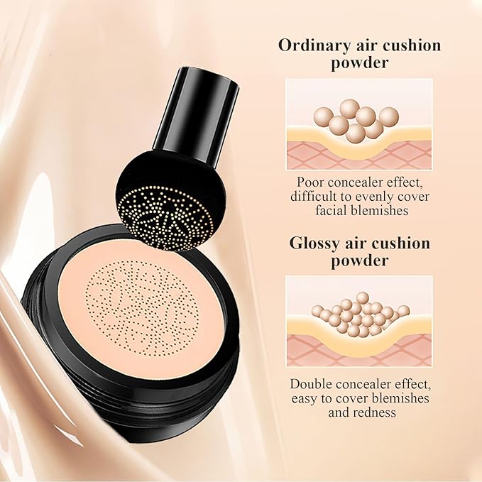 Mushroom Head Air Cushion CC Cream - Tattoo Cover up Makeup Waterproof for Mature Skin Moisturizing Concealer Brighten Long-Lasting, Gold Packaging (Buff Beige, 3.21 Ounce (Pack of 1))