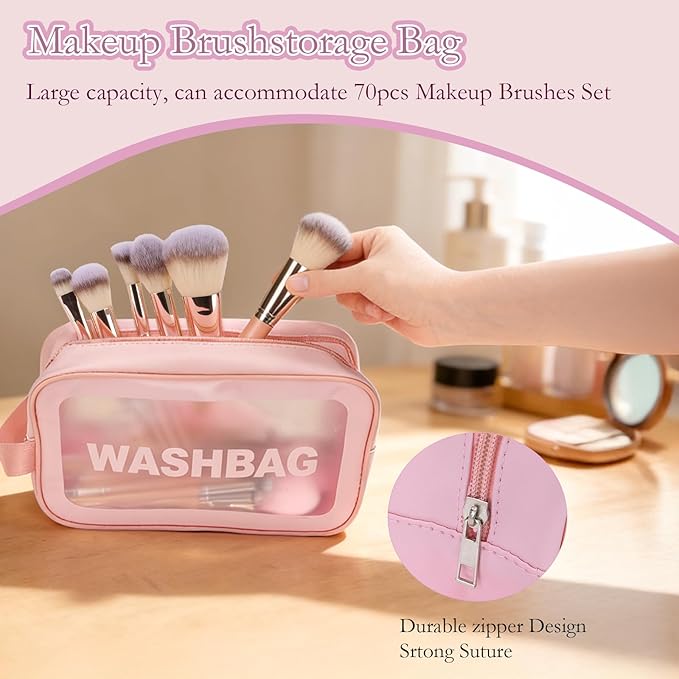 70Pcs Makeup Brushes Set Premium Makeup Kit with Case Premium Synthetic for Foundation Concealer Blush Eyeshadow Powder Contour Makeup Brush Kit Face Eye Make up Brushes & Tools (Pink)