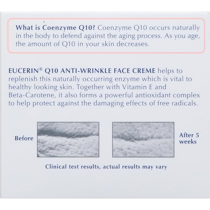 Eucerin Q10 Anti-Wrinkle Face Cream, Unscented Face Cream for Sensitive Skin, 1.7 Oz Jar (Pack of 12)