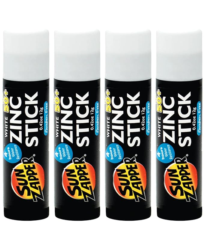 Sun Zapper Zinc Sunscreen Stick White 4-Pack SPF 50+ – Mineral Sunscreen Sticks for Face, Water Resistant Zinc Sunblock for Nose and Cheeks, Travel Size 12g (0.42 oz) each, Australian Made