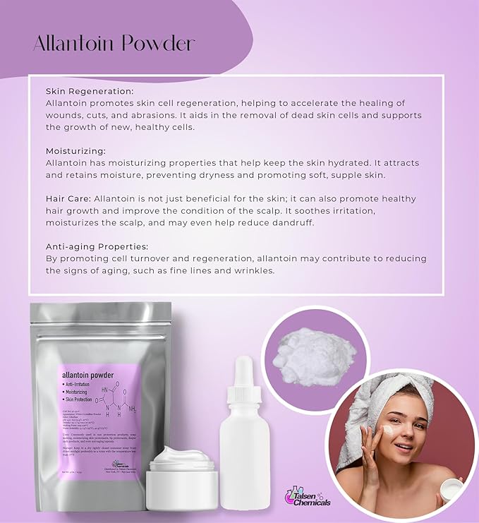 Allantoin Powder 2 Oz Cosmetic Grade for DIY Emulsion Cream Lotion Skin Care (2 oz. / 56 Grams), Allantoin Helps to Hydrate The Skin by Talsen Chemicals