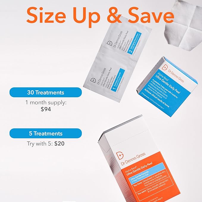 Dr. Dennis Gross Alpha Beta Ultra Gentle Daily Peel: for Dehydrated or Sensitive Skin, Uneven Tone or Texture, Fine Lines or Enlarged Pores (30 Treatments)