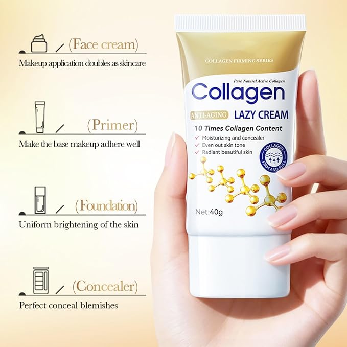 Collagen Tone-Up Cream, Anti-Aging Lazy BB Cream Tinted Moisturizer, Concealer, Makeup Base & Foundation for Women & Girls, Full-Coverage Hide Pores Hydrating No-Makeup Finish