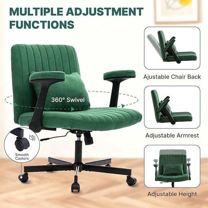 Criss Cross Chair with Armrest,Cross Legged Chair with Wheels,Adjustable Reclining Office Chair - Modern for Home Office, Meditation & Creative Work (Green)