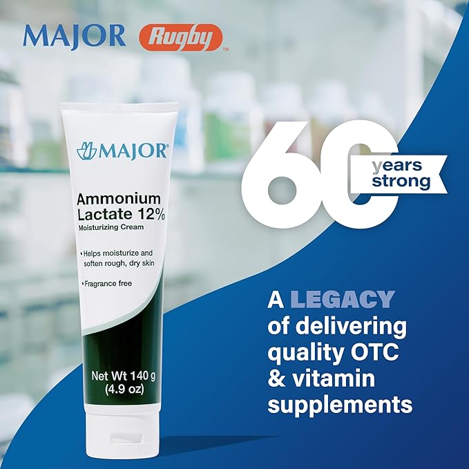Major Ammonium Lactate 12% Moisturizing Cream - Lactic Acid Cream - Helps Hydrate, Soften, and Exfoliate Rough, Dry Skin - Fragrance-Free - 4.9 Oz. (2 Pack)