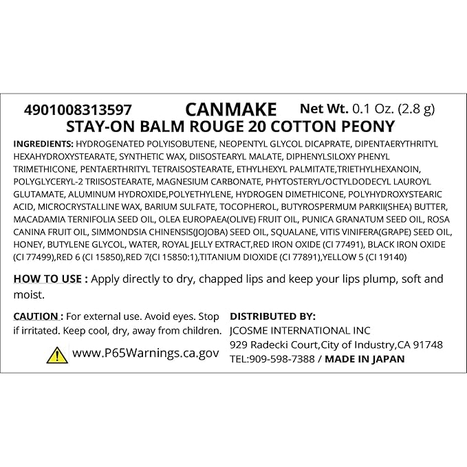 CANMAKE STAY-ON BALM ROUGE 20 Cotton Peony