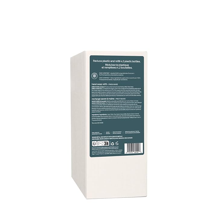 ATTITUDE Liquid Hand Soap Refill, EWG Verified, Plant and Mineral-Based, Vegan Personal Care Products, Pine & Sage Scent, 67.6 Fl Oz
