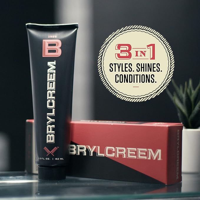 Brylcreem 3-in-1 Original High Shine Men's Hair Cream for Styling, Strengthening, and Conditioning, Alcohol-Free, 5.5 Ounce