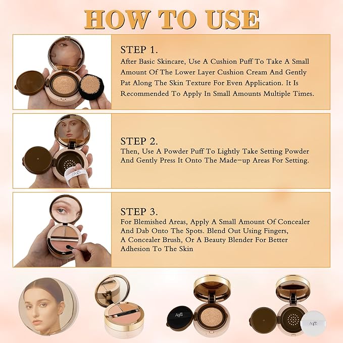 Essential Cushion Foundation, Essential Skin Nuder Cushion, 4-in-1 Triple Layer Korean Skin Care & Face Beauty Makeup, Suit for All Skin Types, (Concealer, Cushion Cream, Setting Powder), #02-NATURAL