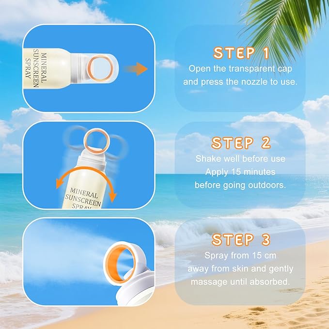 Mineral Sunscreen Spray SPF 50, Zinc Oxide Mineral Sunscreen Spray, Broad Spectrum UVA/UVB for Daily Protection, 360° Spray, Lightweight & Water Resistant, 6.76oz/200ml