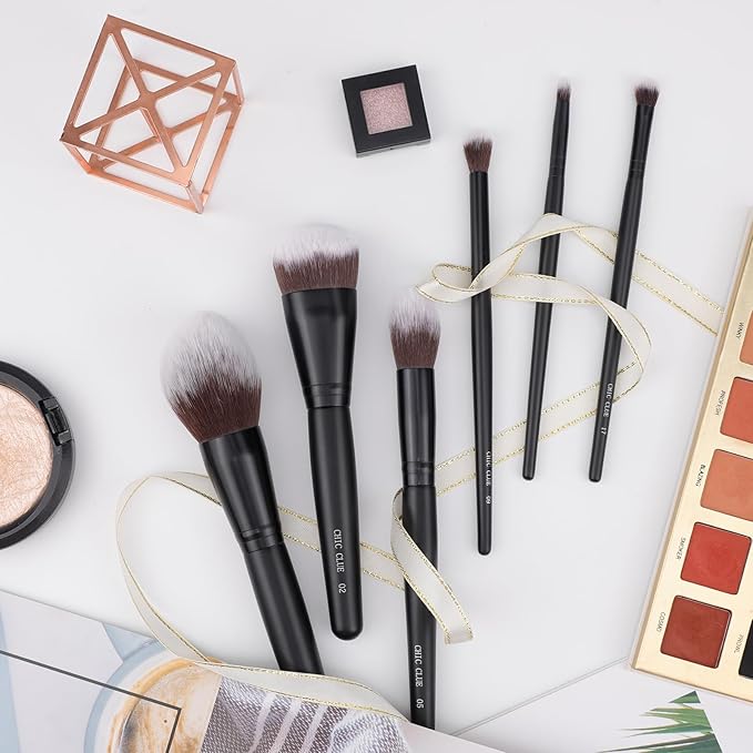 Premium Synthetic Makeup Brushes 6Pcs Makeup Brush Set for Powder Foundation Contour Blush Hightlight Eyeshadow Blending & Concealer, Cruelty-Free