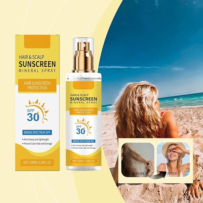 Hair & Scalp Sunscreen Spray SPF 30 | Broad Spectrum UV Blocker for Color-Treated Hair, Weightless Non-Greasy Formula with Coconut Oil, Prevents Color Fade & Dryness, Beach & Pool Essential (1)