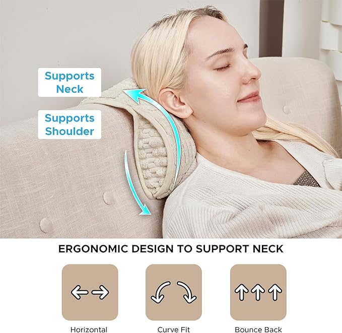 WdFour Headrest, Neckroll Pillow, Support Cushions for Neck, Back or Foot for Sofas, Recliners, Office Chairs, Massage Chairs, Neck Pain Relief and Cervical Support. (Cream, 17" Wx2.7 D)