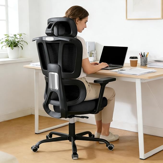 Office Chair Ergonomic Desk Chair with Lumbar Support and Headrest, Thick Cushion Mesh Computer Chair with Armrest and Tilt Lock, High Back Home Office Desk Chairs for Men Women