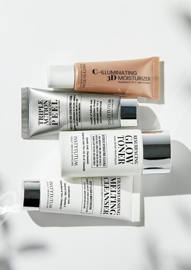 Instytutum GlowStart Travel-Size 4-Step Daily Skincare Set, Cleanser, Toner, Resurfacing Gel, Hydrating Cream, TSA-Friendly Radiance Routine Kit