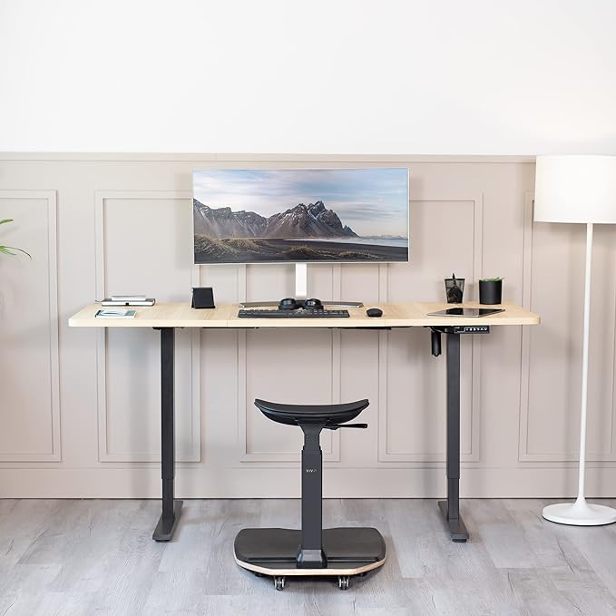 VIVO Ergonomic Leaning Perch Chair with Anti-Fatigue Mat, Standing Desk Stool, Height Adjustable Home Office Posture Seat, Black, CHAIR-S02M