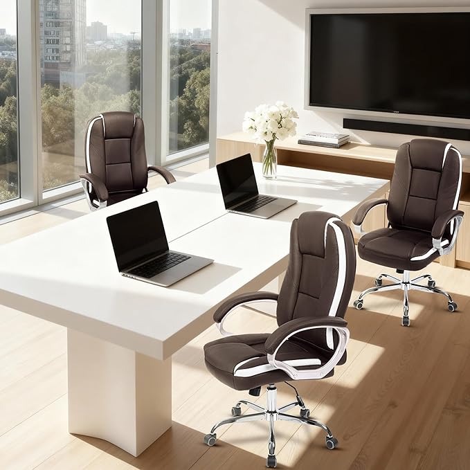 NEO Chair Office Desk Ergonomic Gaming Chair High Back Adjustable Computer Chair with Wheels and Lumbar Support Comfy Leather Executive Swivel (Brown)
