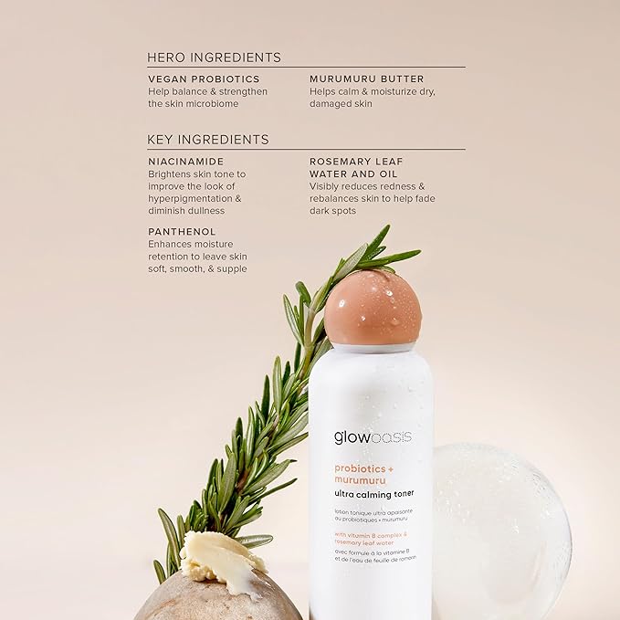 glowoasis Probiotics + Murumuru Ultra Calming Facial Toner | Hydrating Toner | Face Toner for Women and Men | Face Toner | Fragrance-Free Toner for Sensitive Skin