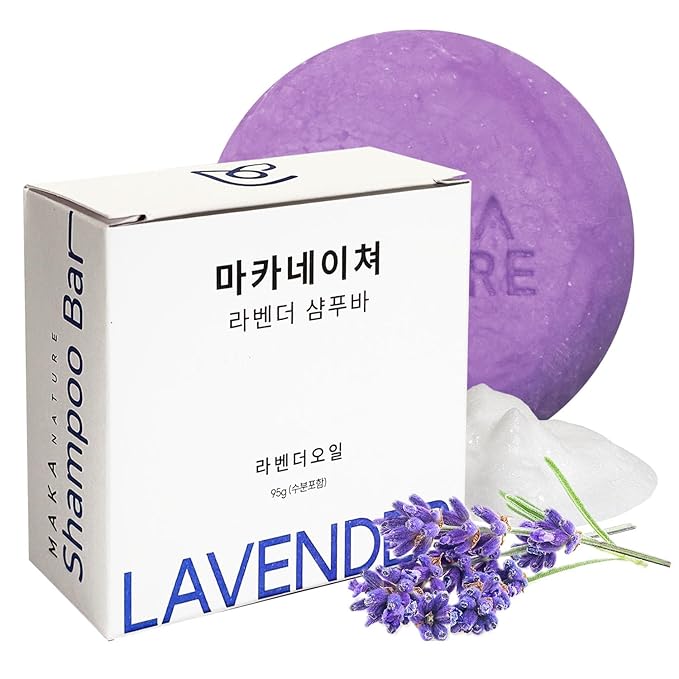 Maka Nature Lavender Shampoo Bar for Normal to Dry Hair, Moisturizing Solid Shampoo Bar for Soft Hair, Vegan Korean Shampoo Bar, pH Balanced Hair Care, Eco Friendly Plastic Free, 3.35 oz
