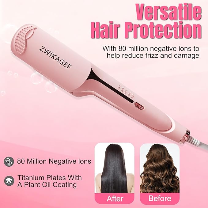 Curling Iron Crimper Hair Tool - ZWIKAGEF Hair Crimper Curling Wand, Curling Iron with Ceramic 3 Barrel for Short Hair Women, Dual Voltage, Anti-Scald, 1.25 Inch