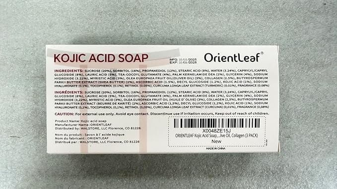 Kojic Acid Soap, Turmeric Soap Bar for Dark Spots, Fresh Citrus Scent, Gentle for Face and Body Wash with Vitamin C, Shea Butter, Retinol, Gifts for Women (3 PACK)