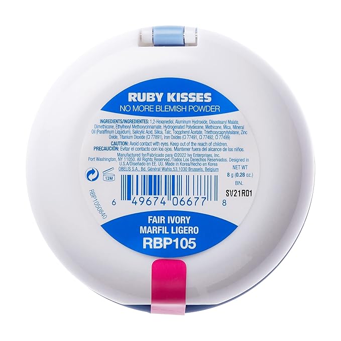 Ruby Kisses No More Blemish Face Powder with Salicylic Acid Korean Makeup Matte Finish Full Coverage Pressed Powder (Fair Ivory)