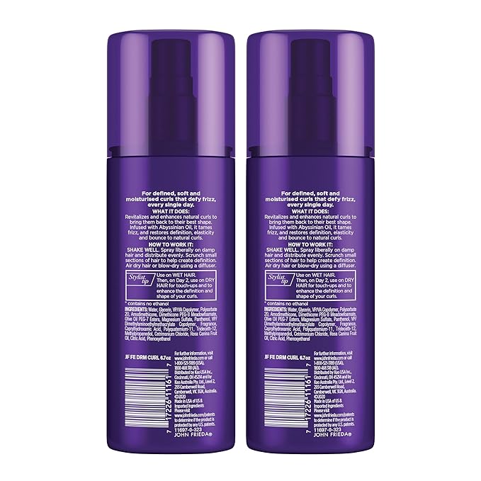 John Frieda Anti Frizz, Frizz Ease Dream Curls Daily Styling Spray for Curly Hair, Magnesium-enriched Formula, 6.7 Oz, Pack of 2