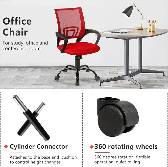PayLessHere Office Computer Chair Ergonomic Cheap Desk Chair Adjustable Comfortable Mid Back Task Rolling Swivel with Lumbar Support for Home Office (Pack of 2, Red)