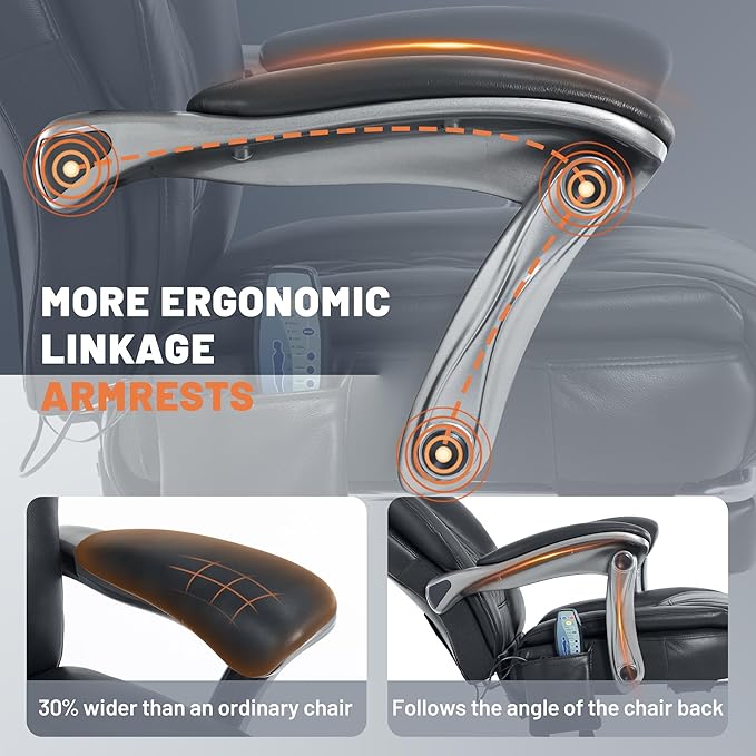 Massage Office Chair with Heating Function & Footrest, 6-Point Vibration, Ergonomic Executive Reclining Desk Chair with Padded Seat for Relaxation, Comfort & Stress Relief