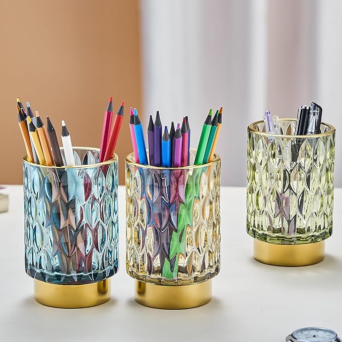 Makeup Brush Holder Organizer,Toothbrush Holders,Desk Pen Pencil Holder,Multifunctional Vintage Glass Brush Cup(A39-3-US)
