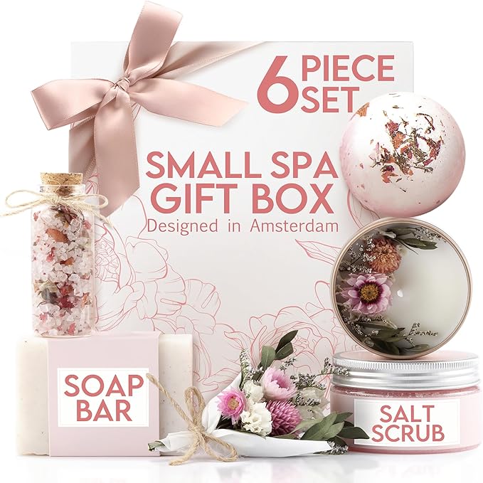 Birthday Gifts for Women – Luxury Candle Set & Bath Sets Spa Basket, Small Orchid & Jasmine Self Care Box, Gift Basket for Mom, Wife or Friend