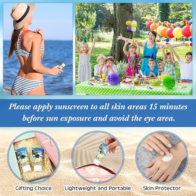 72 Pcs Mini Sunscreen Bulk for Summer Party Wedding SPF 30 Water Resistant Sunscreen Lotion Bulk 1oz Travel Size for Thank You Gifts Wedding Party Supplies (Summer Vacation)