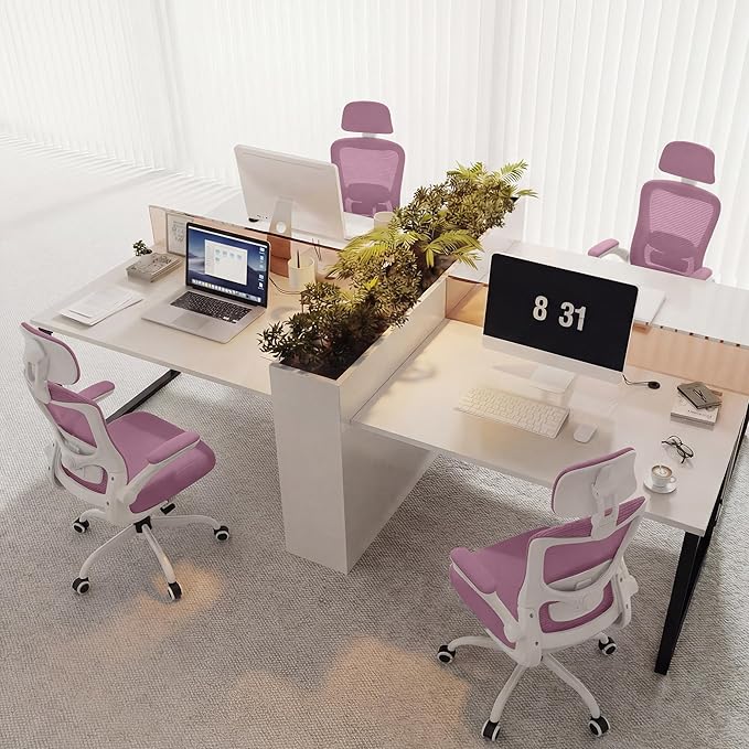 Ergonomic Office Chair, High Back Mesh Desk Chair with Adjustable Lumbar Support & Headrest, Flip-up Armrest, Computer Task Chairs for Home and Executive Office (W-Purple)