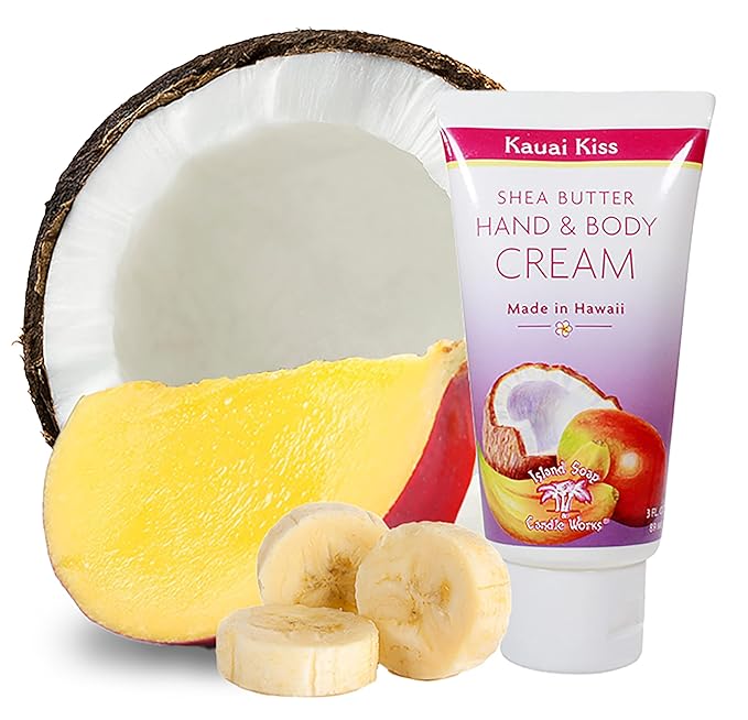 Island Soap and Candle Works Shea Butter Body Cream for Men and Women - Body Moisturizer for Dry Skin - Beauty and Personal Care - Hawaiian Gifts - Kauai Kiss, 3 Fl oz. Bottle