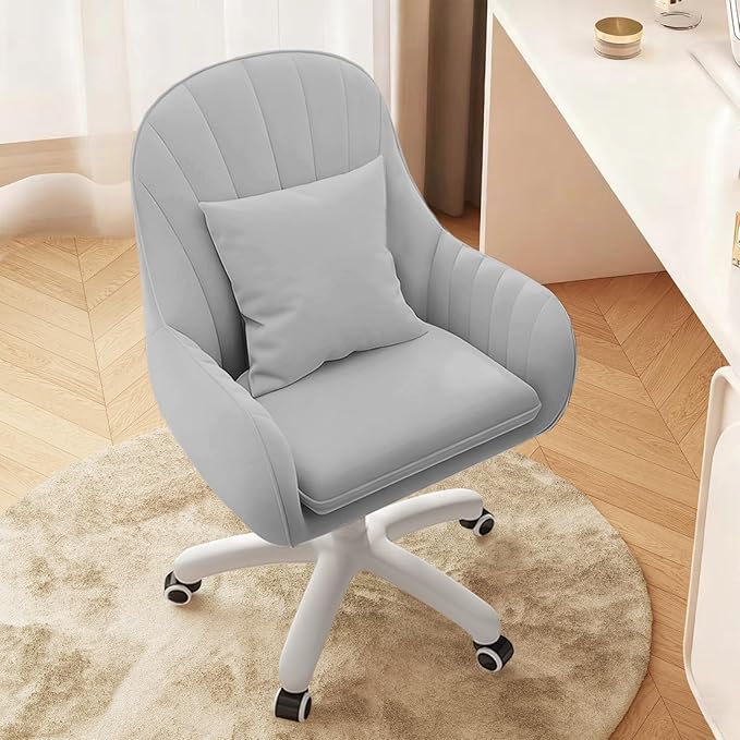 Cute Home Office Chair Velvet Upholstered Desk Chairs with Mid Back Swivel Adjustable Makeup Vanity Computer Chair with Wheels