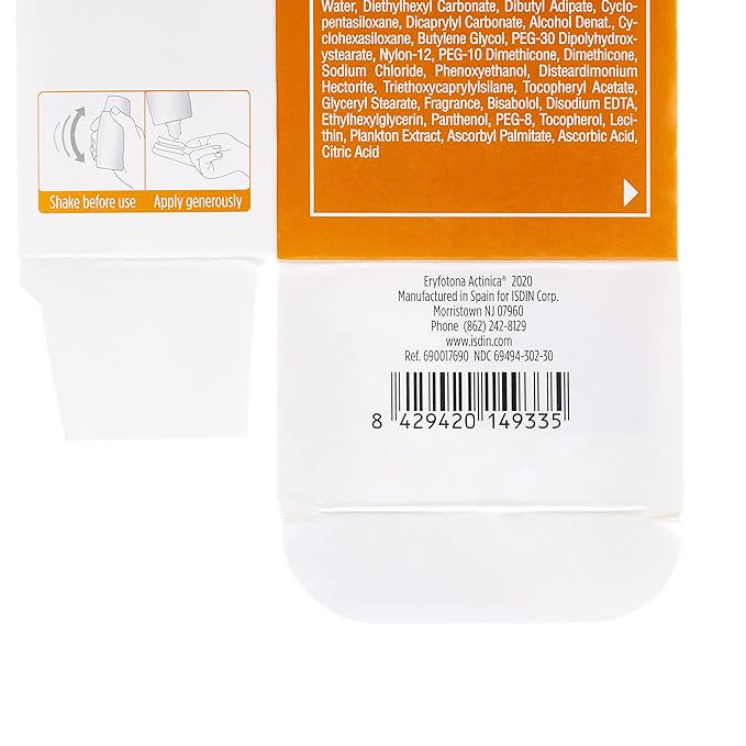 ISDIN Eryfotona Actinica Zinc Oxide sunscreen with 100% mineral UV filter Broad Spectrum SPF 50, No White Cast, Suitable for Sensitive Skin, 3.4 Fl Oz