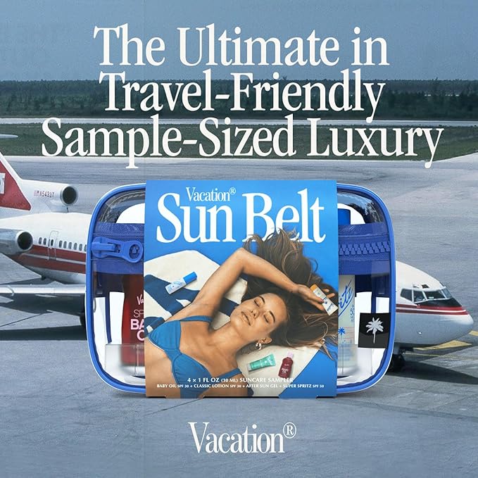 Vacation Sun Belt Sampler, Includes Baby Oil SPF 30, Super Spritz SPF 50 Face Mist, Classic Lotion SPF 30, After Sun Gel,“Festival Friendly” Fanny Pack