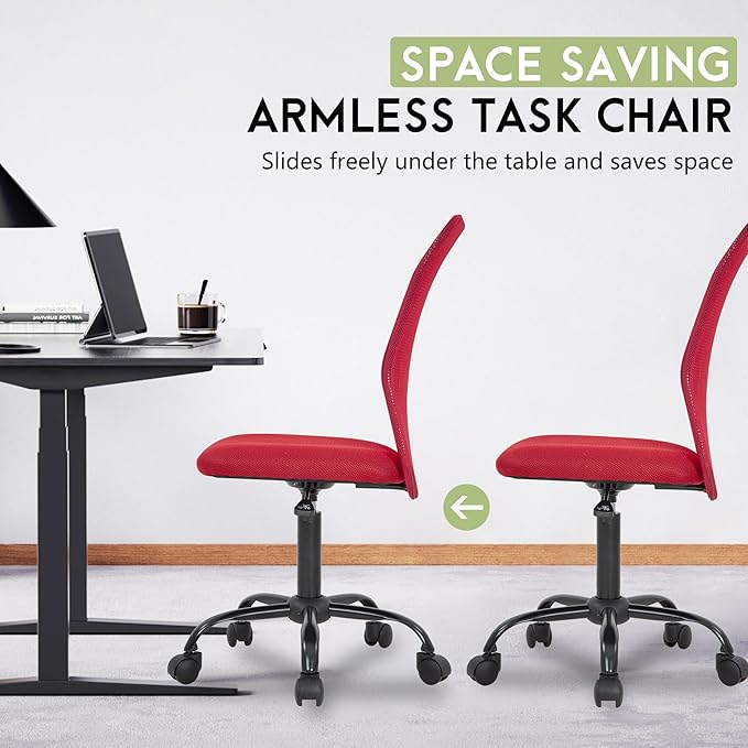 BestOffice Ergonomic Office Chair Desk Chair Mesh Computer Chair Armless Back Support Modern Executive Rolling Swivel Chair with Lumbar Support(Red)