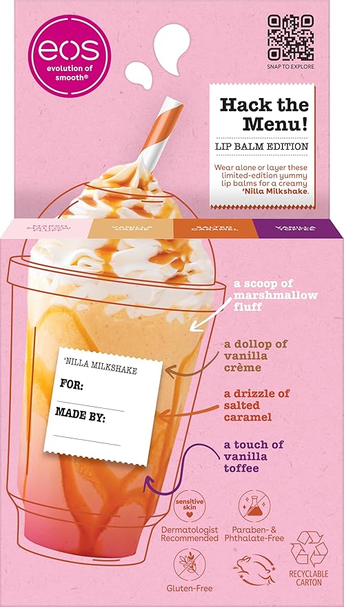 eos Flavor Lab Secret Menu Lip Balm Gift Set - 'Nilla Milkshake, Limited-Edition, Moisturizing, Hydrating, Dry Lips, Variety, 0.14 oz, (Pack of 8)
