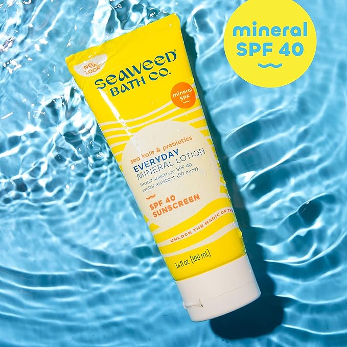 Seaweed Bath Co. Everyday Mineral SPF 40 Broad Spectrum Sunscreen Lotion, 3.4 Ounce, Sustainably Harvested Seaweed, Sea Kale, Prebiotics (Pack of 2)