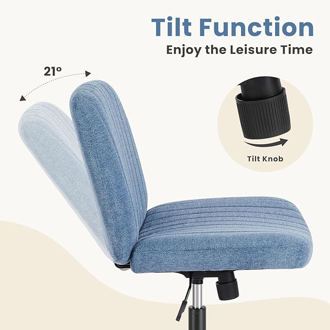 DUMOS Criss Cross Legged Office Chair, Armless No Wheels Wide Seat, Modern Home Desk Height Adjustable Swivel Fabric Comfortable Vanity Seating for Bedroom