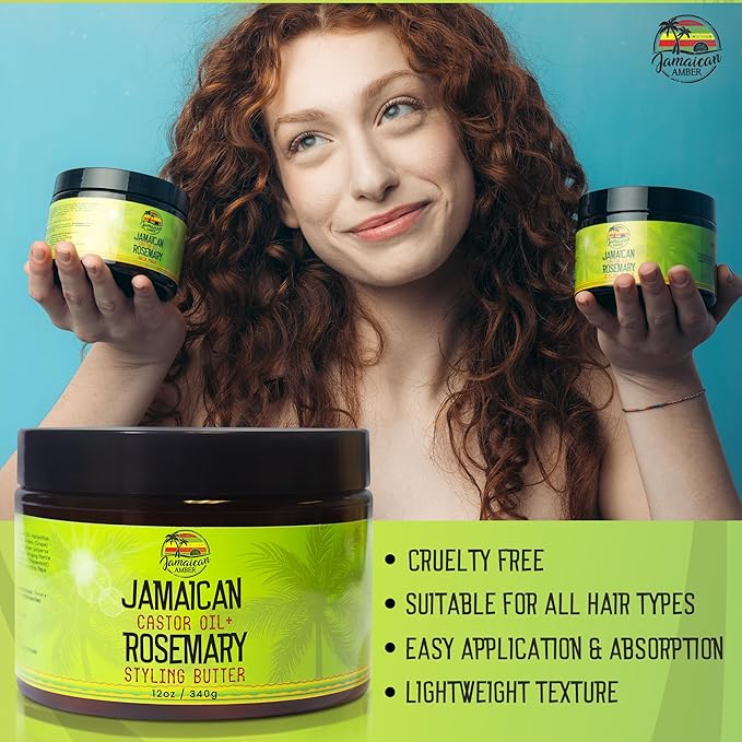 JAMAICAN Ambre Rosemary Hair Styling Gel - 12 fl oz - with Castor Oil for Strong, Damage-Preventing Hair Locks - Nourishing and Promote Hair Strength