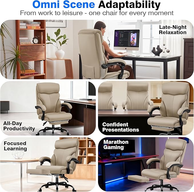 AreShark Office Chair - Ergonomic Comfortable High Back Computer Desk Chair with Foot Rest - Executive Breathable Swivel Rolling Reclining Leather Chair with Lumbar Support for Home Gaming Relaxing